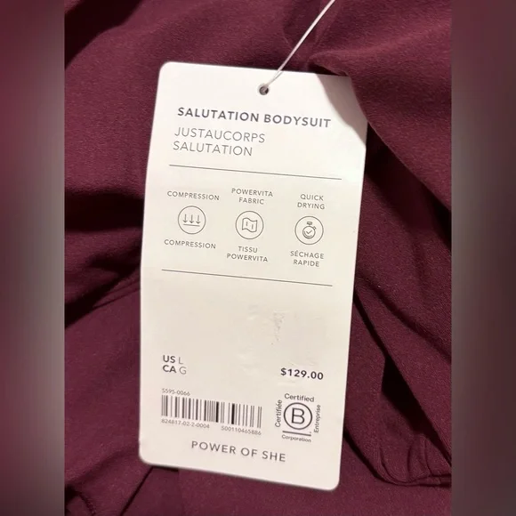 New $129 Athleta Salutation 7/8 Bodysuit Spiced Cabernet Red L - Picture 9 of 9